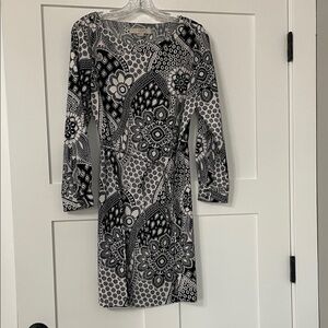 Loft Size Small Elegant Black and White Patterned Dress